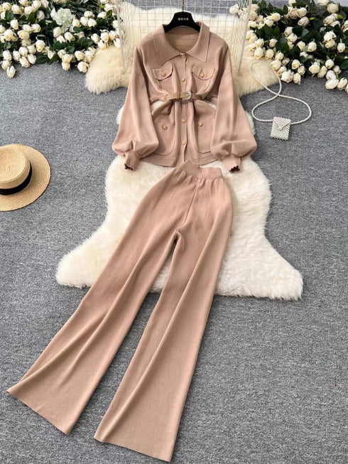 Women High Fashionable Knitted Co-Ord Sets With Belt
